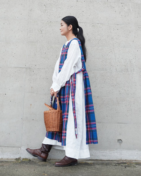 <販売開始 9月19日 金曜日 21:00 〜> INDIGO Tartan Apron Dress / Red・Blue